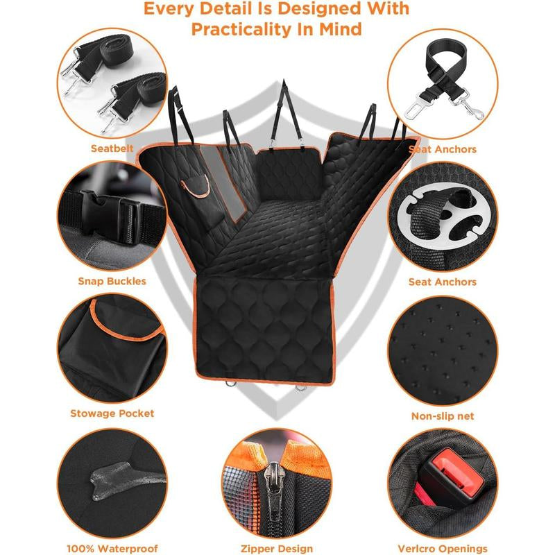 Scratchproof Waterproof Dog Car Seat Cover with Mesh Window – Storage Pocket, Side Flap & Collapsible – Nonslip Universal Fit for Car/Truck/Suv