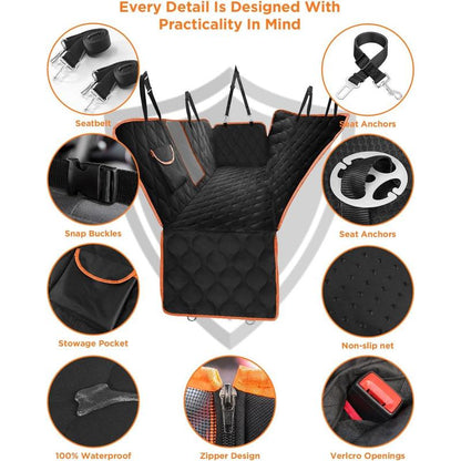 Scratchproof Waterproof Dog Car Seat Cover with Mesh Window – Storage Pocket, Side Flap & Collapsible – Nonslip Universal Fit for Car/Truck/Suv